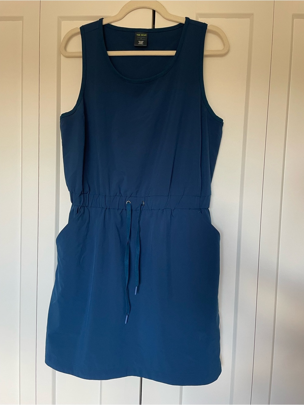 Sleeveless Athletic Drawstring Dress in Teal Blue